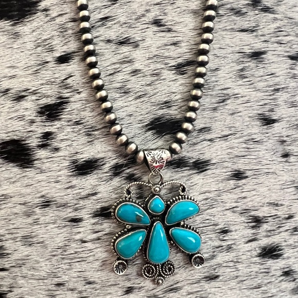 ❤️ LG Butterfly Kingman Turquoise Sterling Navajo Style 8mm Bail Pendant 15.9G